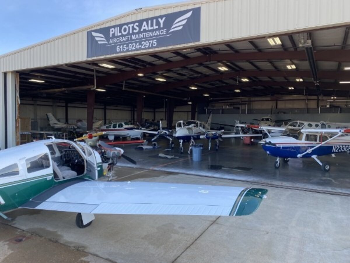 Aircraft maintenance hangar with general aviation airplanes where A&P oral and practical testing is conducted